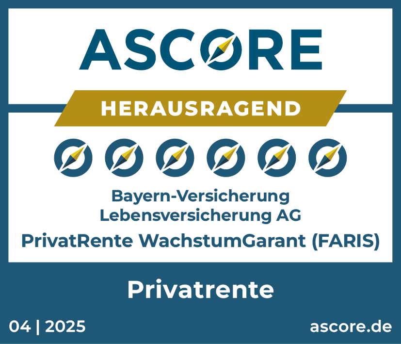 2025: Unsere PrivatRente WachstumGarant wurde von dem Analysehaus ASCORE in der Kategorie 