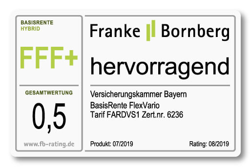 Franke-Bornberg bewertet unsere BasisRente FlexVario mit der Höchstnote