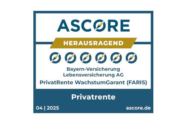 Unsere PrivatRente WachstumGarant wurde von dem Analysehaus ASCORE in der Kategorie 