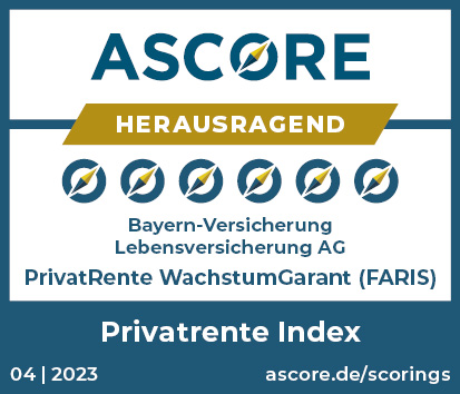 Unsere PrivatRente WachstumGarant wurde von dem Analysehaus ASCORE in der Kategorie